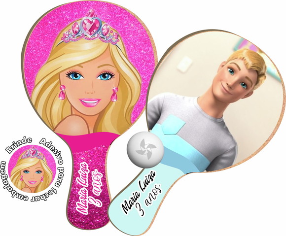 Kit Raquetes Ping Pong - Barbie e Ken