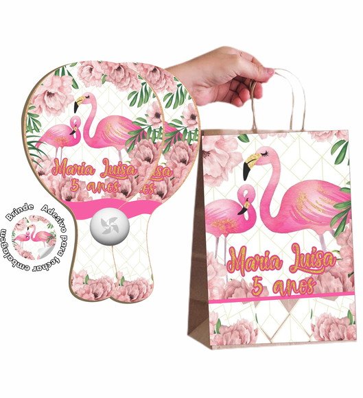 Kit Sacola de Papel e Raquete Ping Pong Flamingo