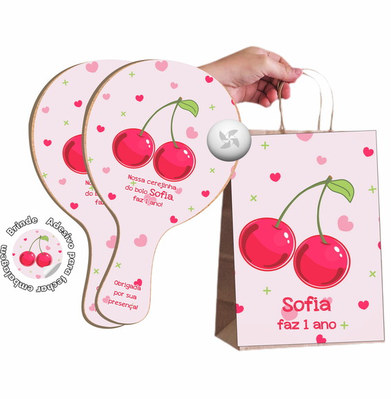 Kit Sacola de Papel e Raquete Ping Pong - Cereja