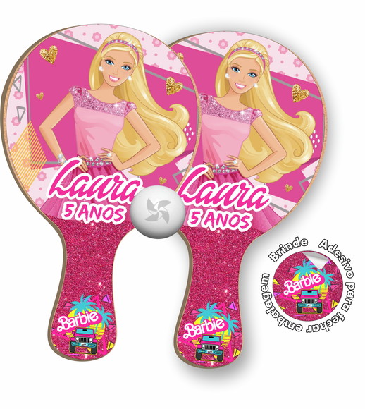 Kit Raquetes Ping Pong, Personalizado Barbie