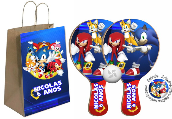 Kit Sacola de Papel e Raquete Ping Pong - Sonic