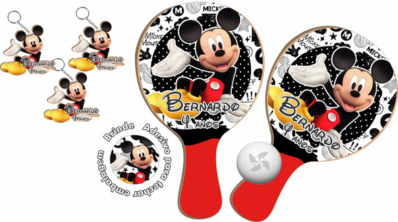 Kit Chaveiros e Raquetes Ping Pong Mickey