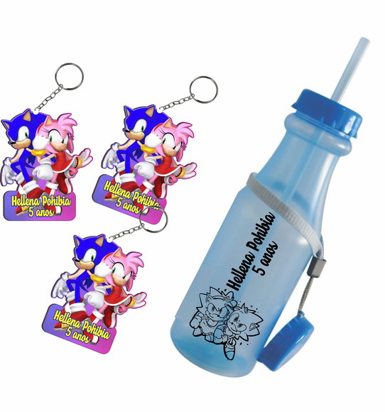 Kit Chaveiros Garrafinha Retro Personalizada Sonic Amy Rose