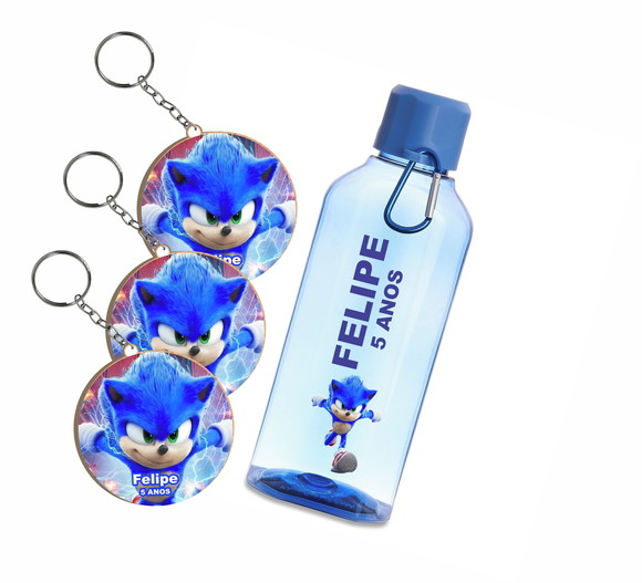 Kit Chaveiros e Garrafa Plástica 730ml Sonic