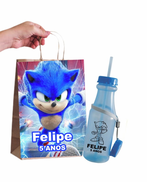 Sacola de Papel Personalizada e Garrafa Retrô Sonic