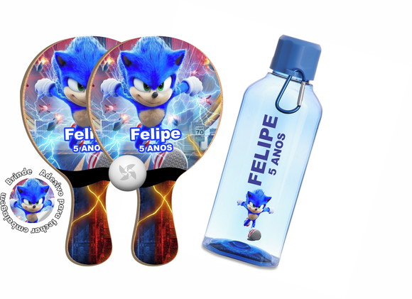 Kit Raquete e Garrafinha Personalizada Sonic