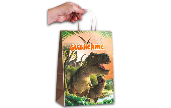 Sacola de Papel Personalizada no Tema da Festa Dinossauro