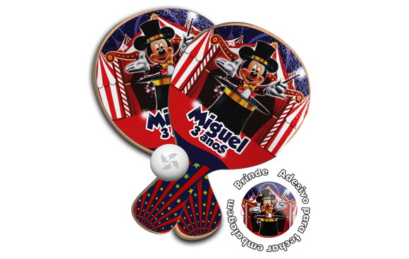 Kit Raquetes Ping Pong Lembrancinha Circo do Mickey