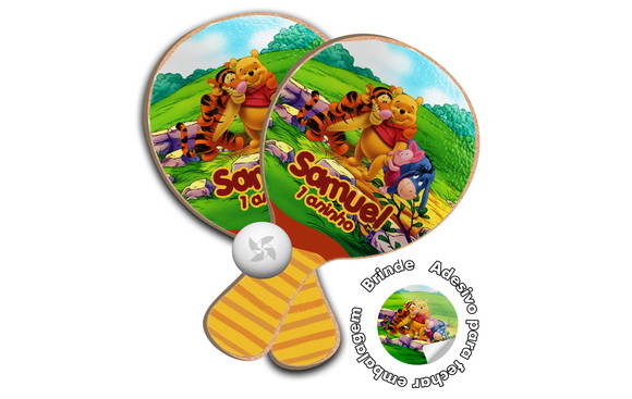 Kit Raquetes Ping Pong Lembrancinha Ursinho Pooh