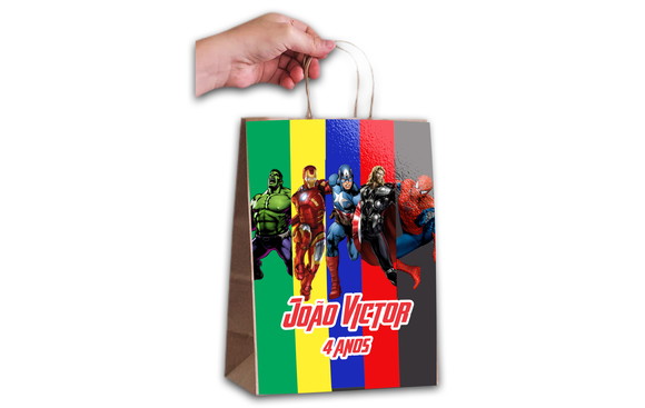 Sacola de Papel Personalizada no Tema Herois Avengers