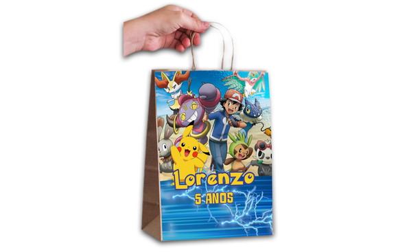 Sacola de Papel Personalizada no Tema da Festa - Pokemon