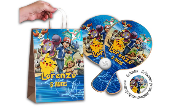 Kit Sacola de Papel e Raquete Ping Pong - Pokemon