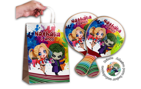 Kit Sacola de Papel e Raquete Ping Pong Alerquina e Coringa