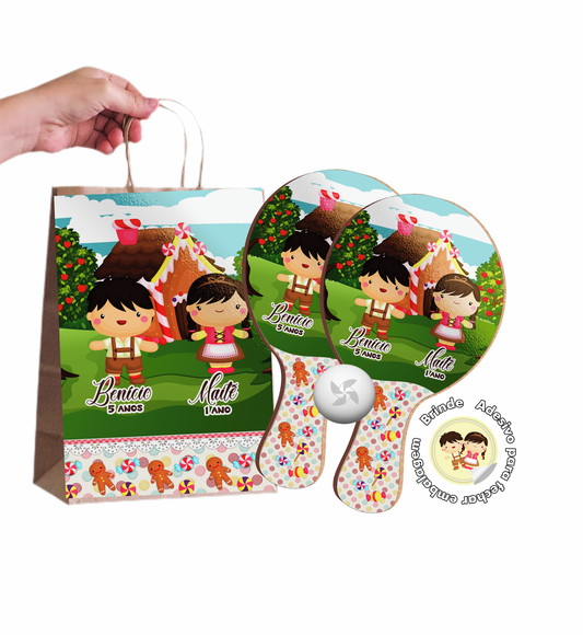 Kit Sacola de Papel e Raquete Ping Pong - João e Maria