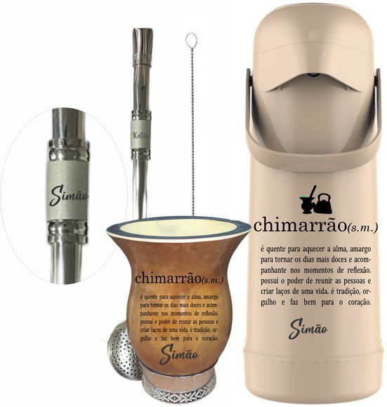 Kit Chimarrão Cuia Porongo e Térmica Personalizada 1 Litro