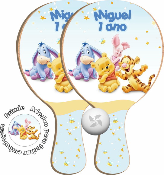 Kit Raquetes Ping Pong Lembrancinha Ursinho Pooh