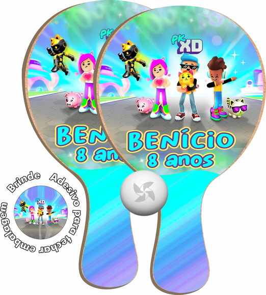 Raquete de Ping Ping Personalizada Pkxd Lembrancinha