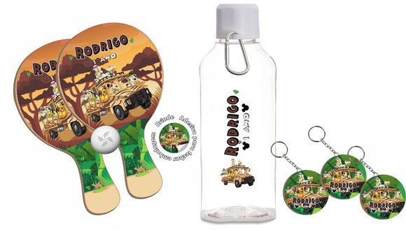 Kit Chaveiros, Squeezes e Raquetes Ping Pong - Safari