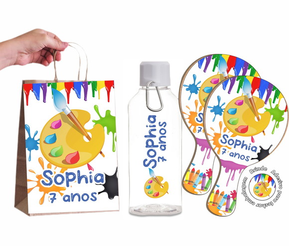 Kit Sacolas, Squeezes e Raquetes Ping Pong - Aquarela