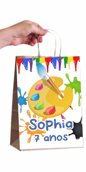 Sacola de Papel Personalizada no Tema da Festa - Aquarela