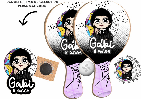 Kit Raquetes Ping Pong + Imã de Geladeira - Wandinha Addams