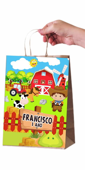 Sacola de Papel Personalizada no Tema da Festa - Fazendinha