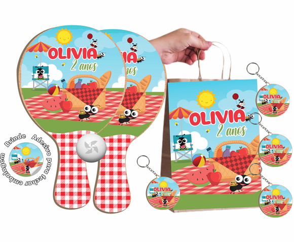 Kit Sacola de Papel, Chaveiro e Raquete Ping Pong - Picnic