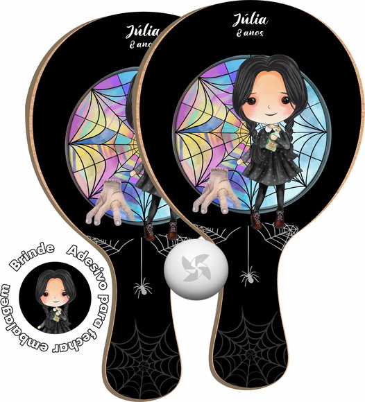 Kit Raquetes Ping Pong - Wandinha Addams