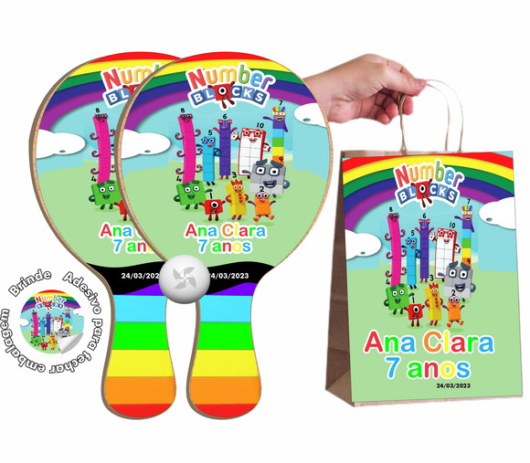 Kit Sacola de Papel e Raquete Ping Pong - Number Blocks