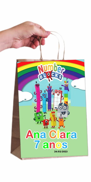 Sacola de Papel Personalizada no Tema da Festa Number Blocks