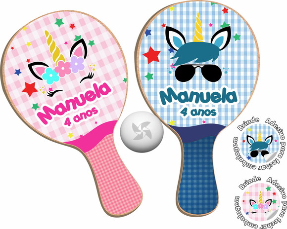Kit Raquetes Ping Pong - Unicórnico Rosa e Azul