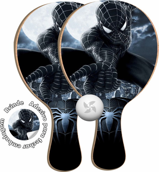 Kit Raquetes Ping Pong - Homem Aranha Preto