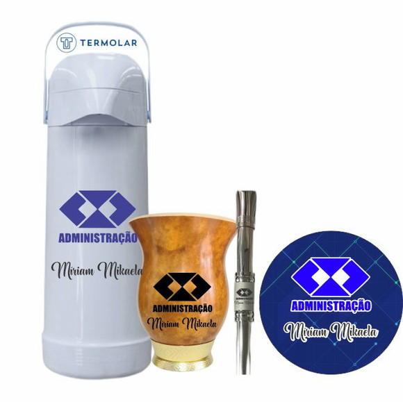Kit Chimarrão Cuia, Bomba e Garrafa Térmica 1l Administração