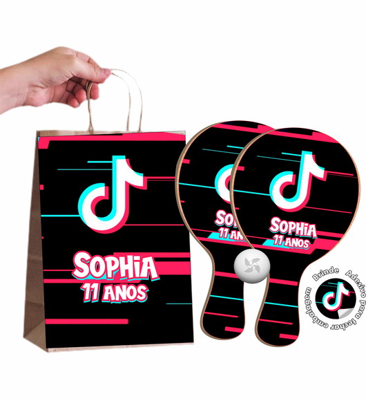 Kit Sacola de Papel e Raquete Ping Pong - Tiktok