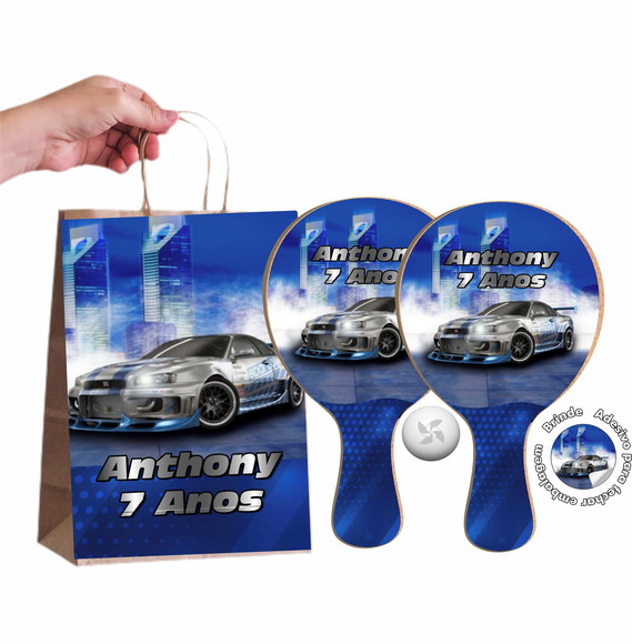 Kit Sacola de Papel e Raquete Ping Pong - Velozes e Furiosos