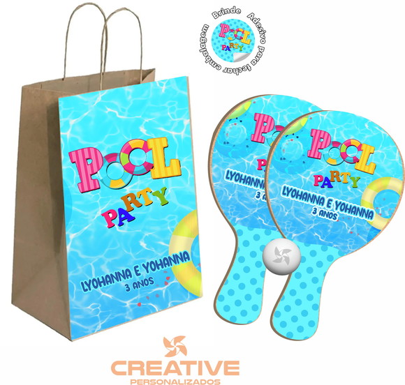 Kit Sacola de Papel e Raquete Ping Pong - Pool Party