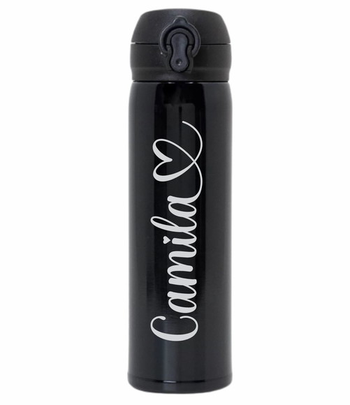 Garrafa Térmica de 400ml - Personalizada a Laser - Preta