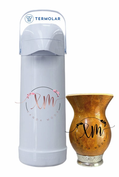 Kit Chimarrão Térmica 1l Termolar e Cuia Chimarrão Porongo