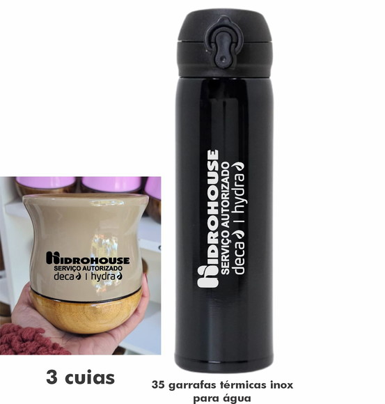 3 Cuias Chimarrão e 35 Garrafas Térmicas Inox 400ml