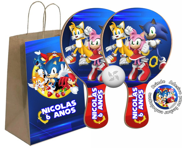 Kit Sacola de Papel e Raquete Ping Pong - Sonic