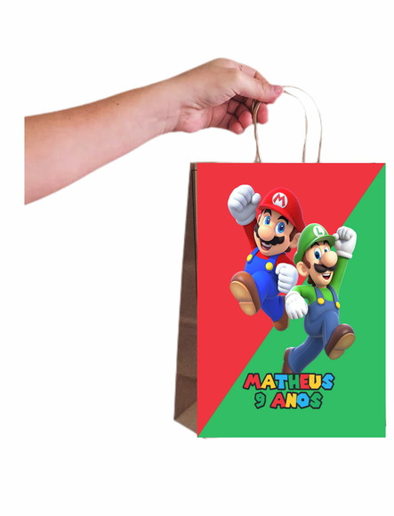 Sacola de Papel Personalizada Mario Bross
