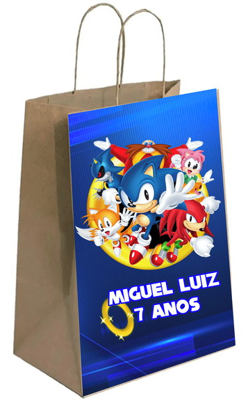 Sacolinha de Papel Personalizada no Tema da Festa Sonic