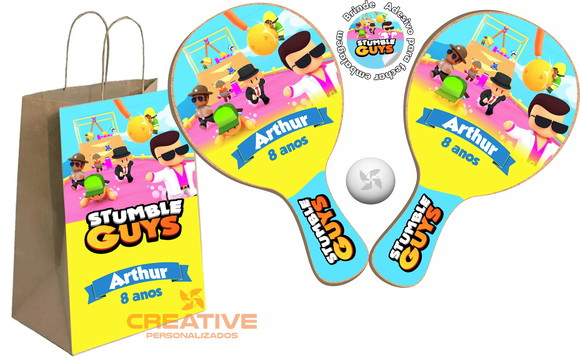 Kit Sacola de Papel e Raquete Ping Pong - Stumble Guys