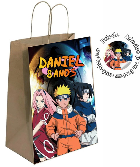 Sacola De Papel Personalizada Naruto + Brinde
