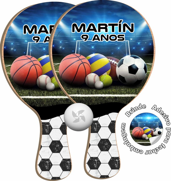 Kit Raquetes Ping Pong Tema Futebol Bolas