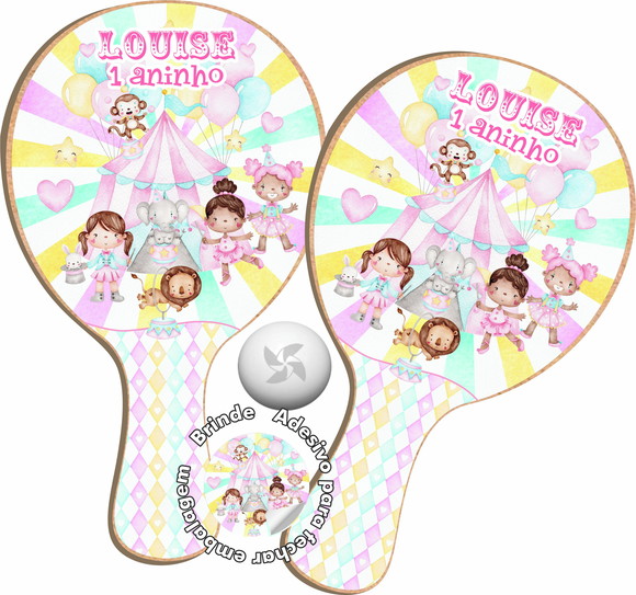 Kit Raquetes Ping Pong Circo Rosa Bailarina