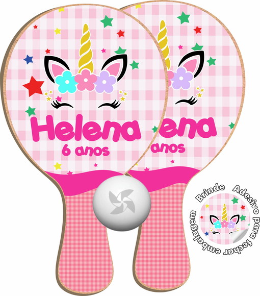 Kit Raquetes Ping Pong Unicórnio Rosa