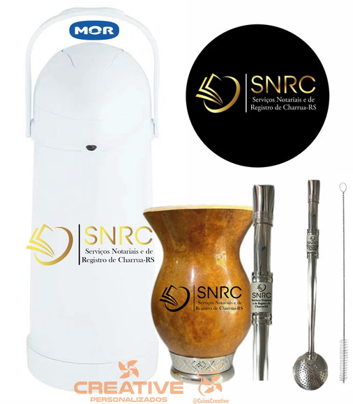Kit chimarrão cuia bomba e garrafa 1L - para empresa - 4pçs