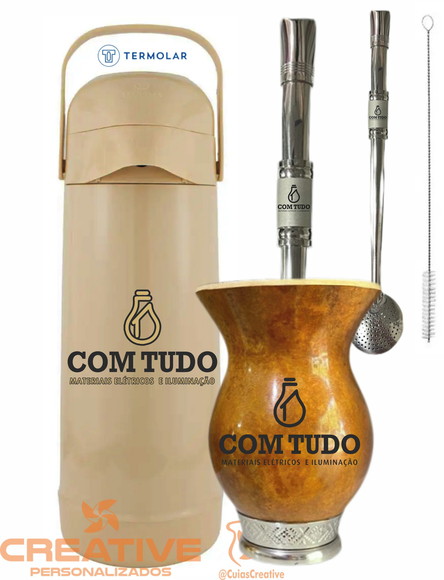 Kit chimarrão cuia bomba e garrafa 1L - Dia das Mães - 3pçs