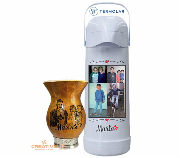 Kit chimarrão cuia e garrafa térmica pressão 1L personalizad